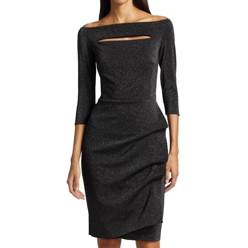 NWT Chiara Boni Kate Sugar Lurex Dress Hematite 8/44   (Missing Hangar Straps)
